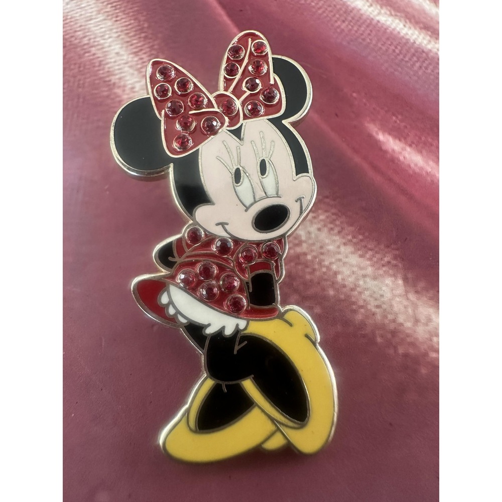 Disney‎ Minnie Mouse Pin Trading 2008 Red Bow Rhinestone Enamel Pin Disney Parks